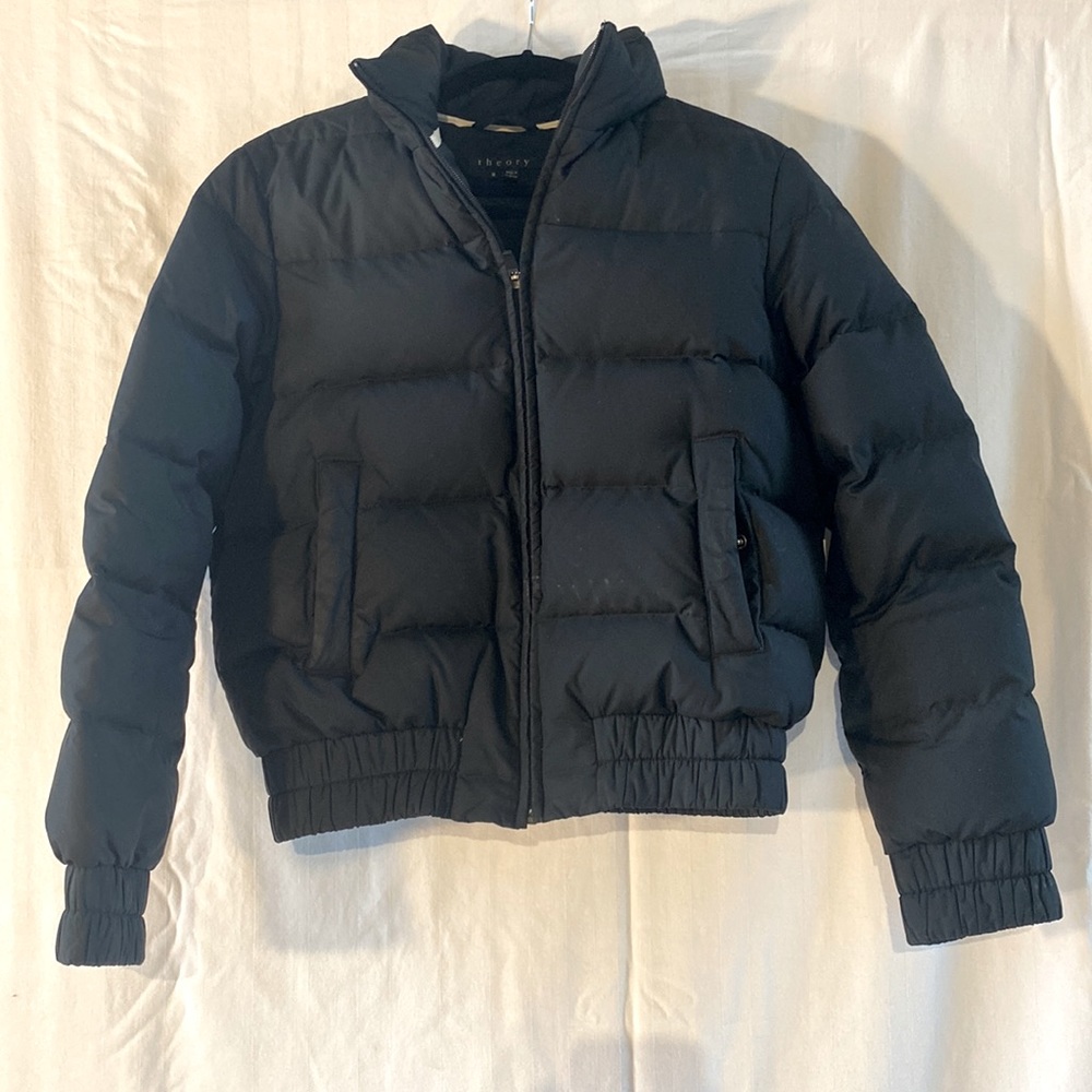 Theory Black Bridey zip goose down puffer bomber